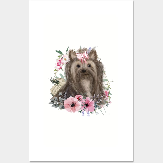 Yorkshire Terrier, Cute Yorkie Flower Design Yorkie Wall Art by tamdevo1